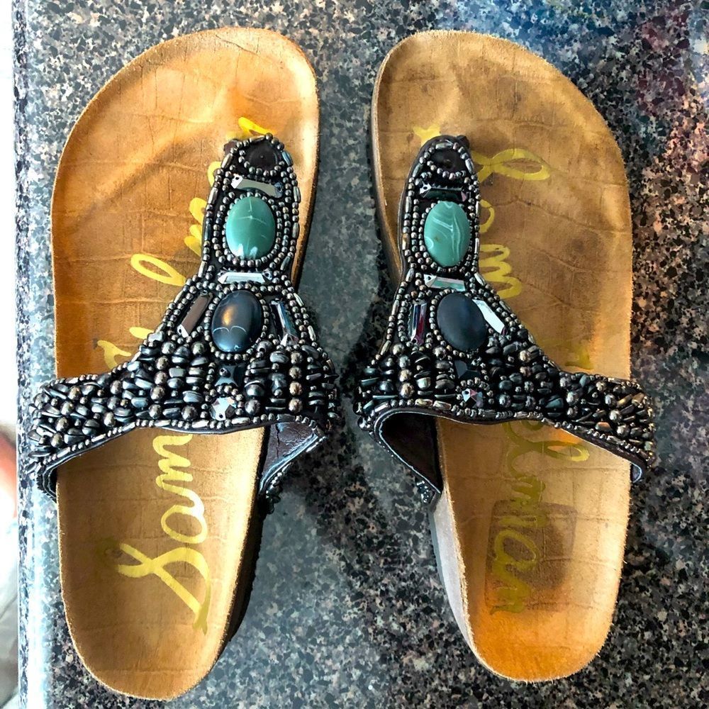 Sam Edelman Annalee Pewter Beaded Leather Sandals S : 6